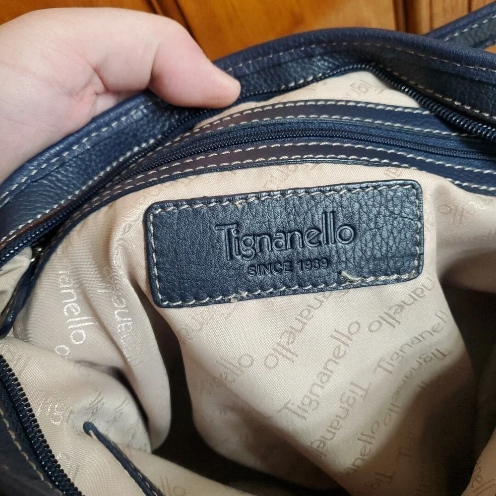 Tignanello Blue Leather Patchwork Hobo Shoulder Bag Purse Italian Bohemian